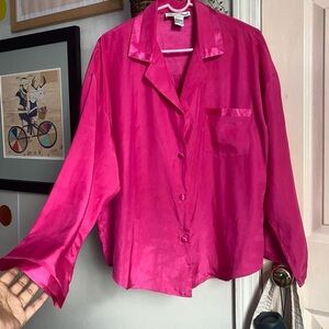 Vibrant Pink Satin Button-Up Shirt